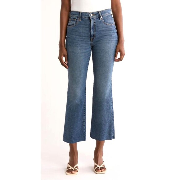 New Etica Anya High Rise Modern Flare Northport Denim Jeans Raw Hem Sz 32 1069T1 - Picture 3 of 11